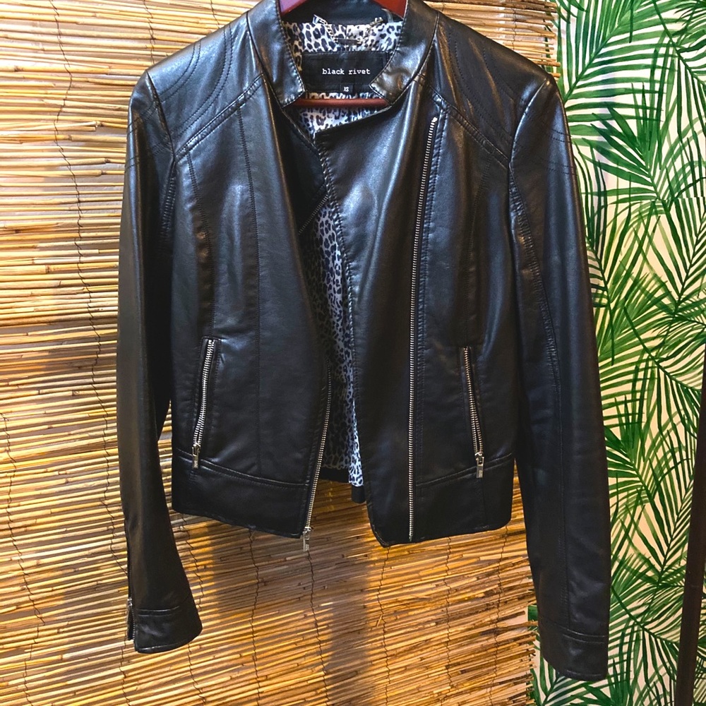 Black vegan leather moto jacket
